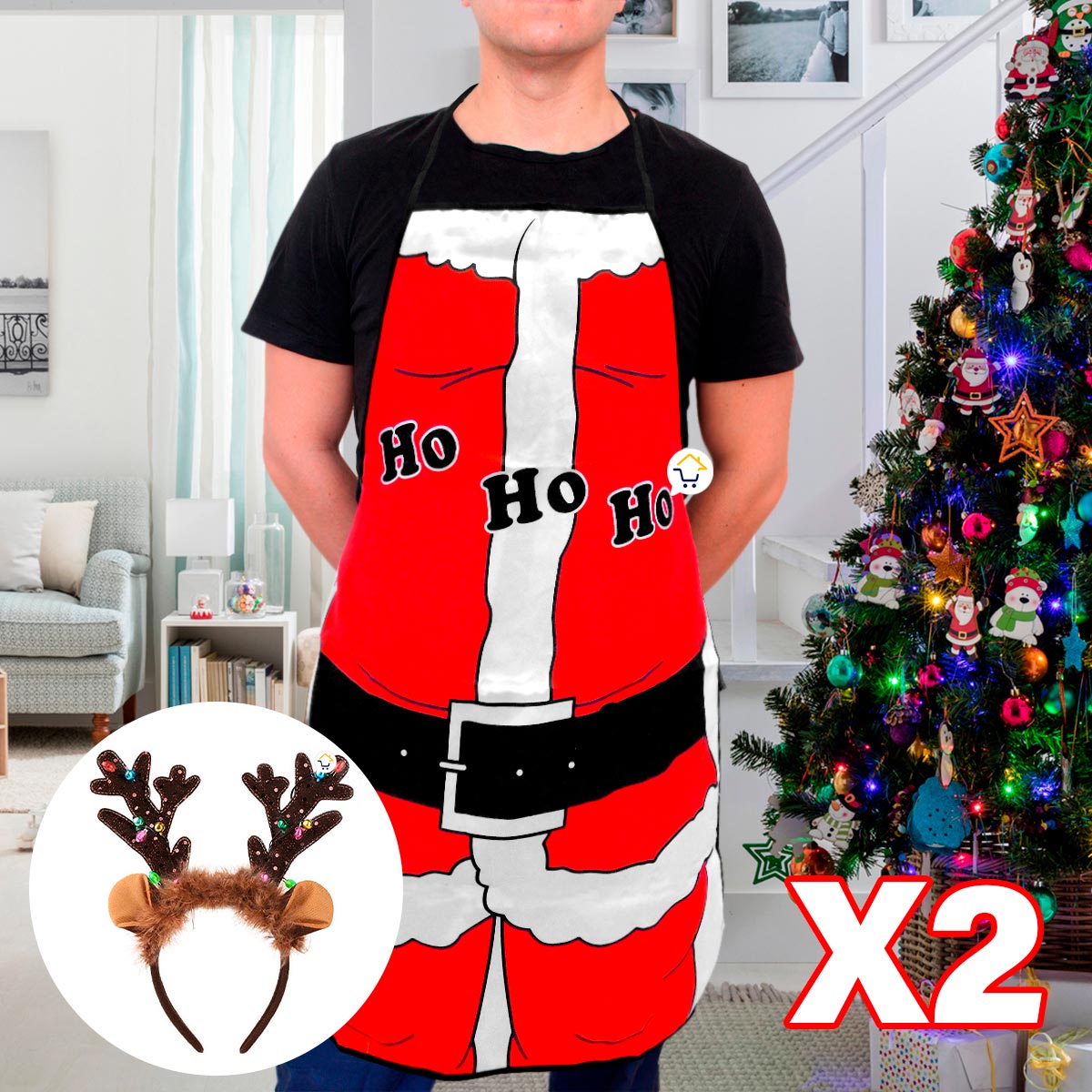 Miniatura 10 de Delantal Navideño x2 + Cuernos Reno X2